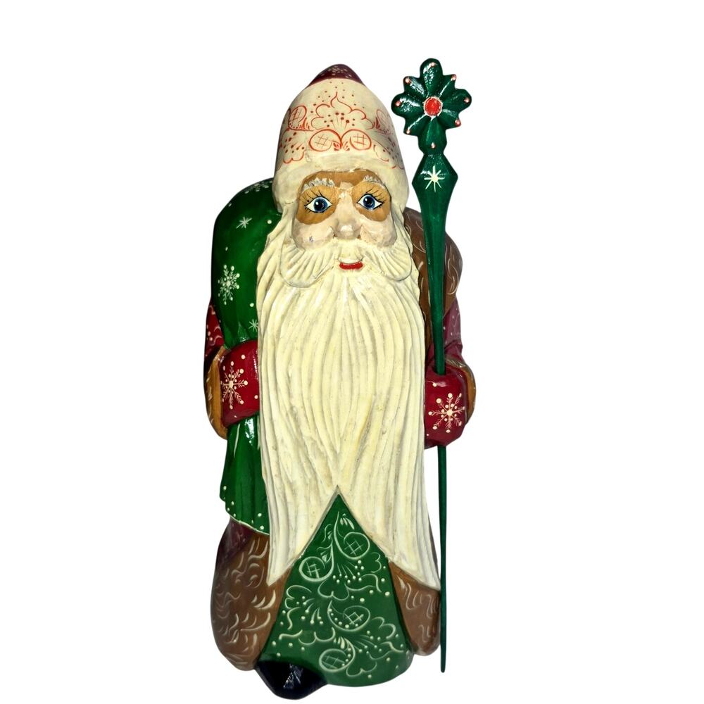 Vintage 1995 Russian Folk Art Hand Crafted Linden Wood Grandfather Frost Figure